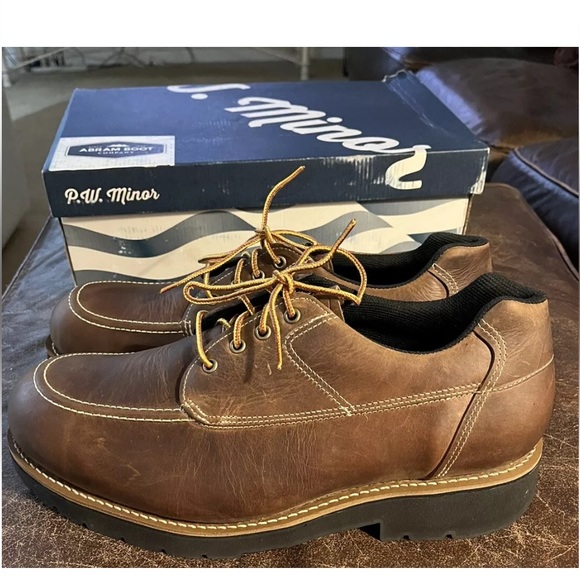 P.W. Minor "Orleans" Steel Toe Tan Leather Shoes, Men's Size 13 3W, New with Box - Picture 3 of 7